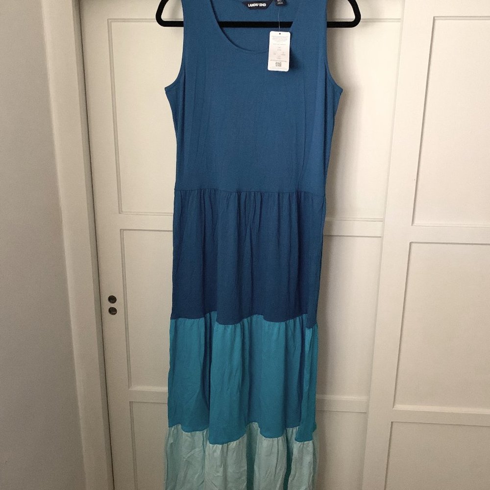 NWT Lands' End Tiered Sleeveless Maxi Dress Blue in Size Small/Tall